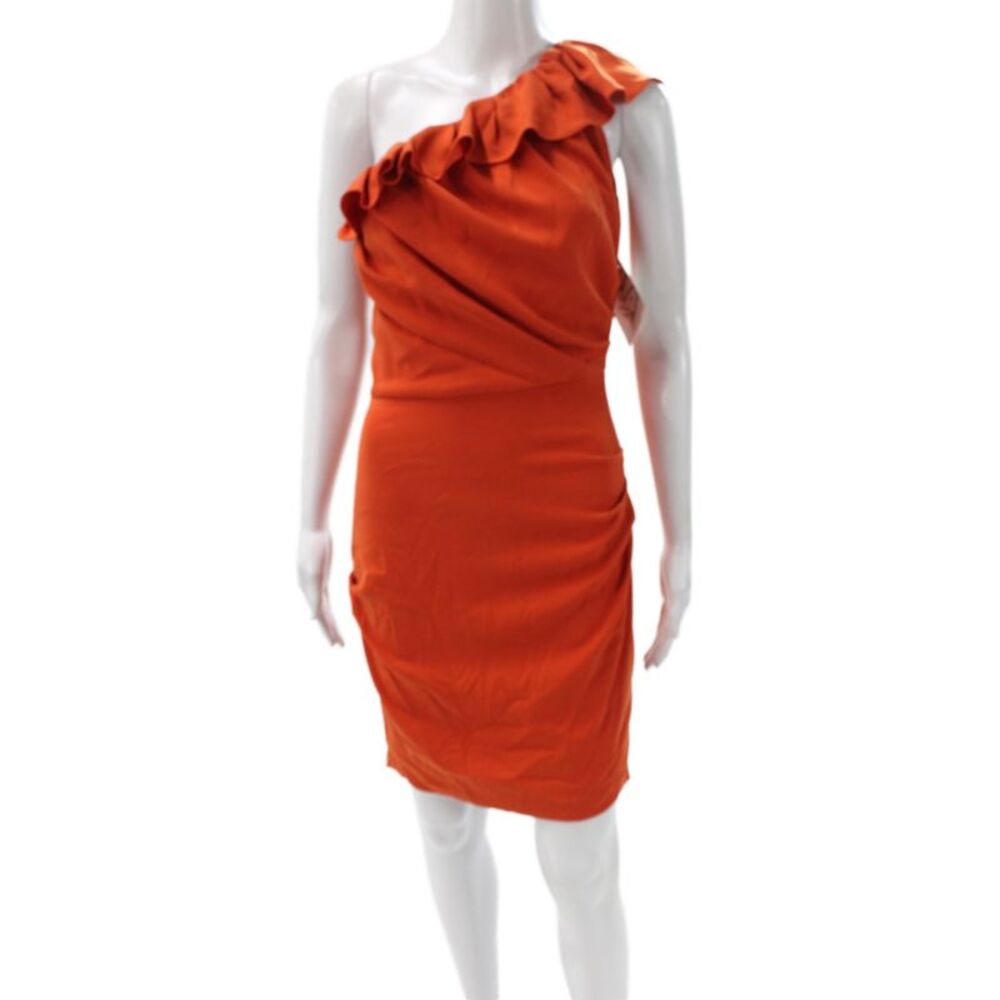 Badgley Mischka Womens Sheath One Shoulder Sleeveless Orange Short Dress Size 2